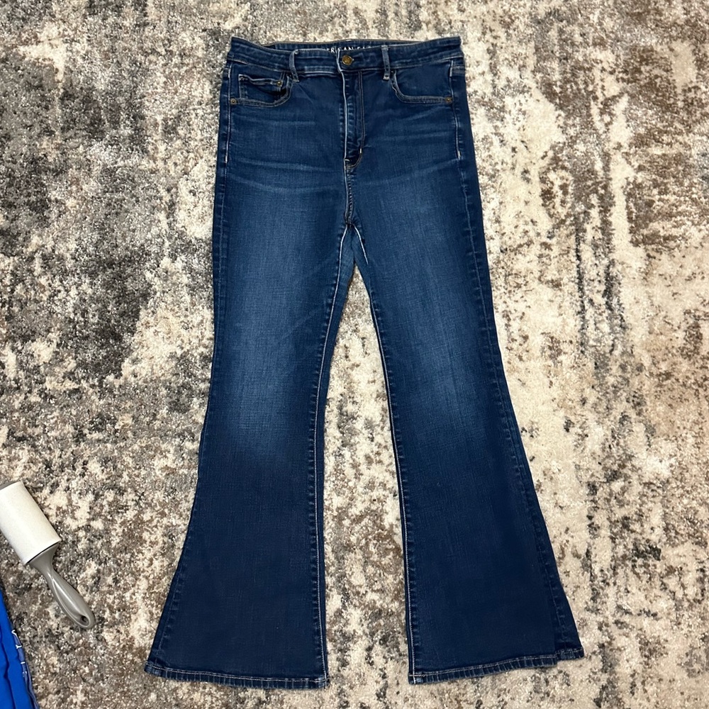 american eagle super stretch flare jeans short